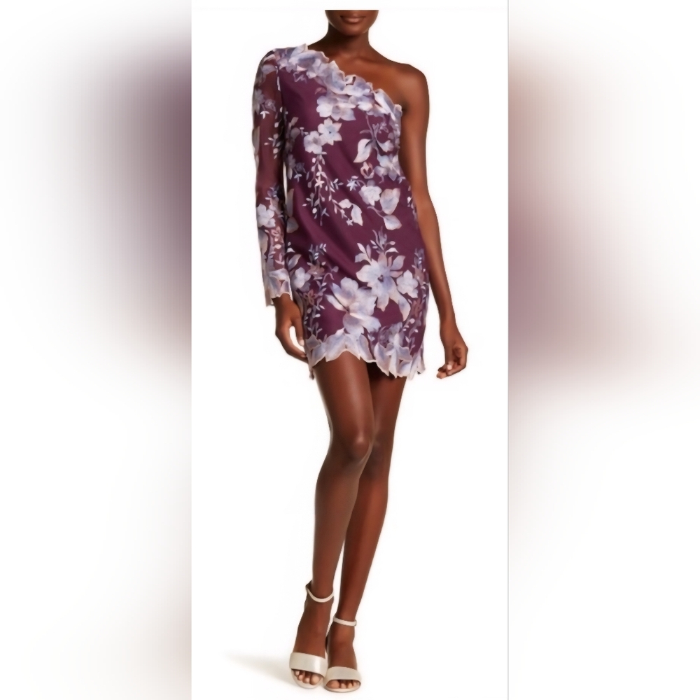 nwt FREE PEOPLE Long Sleeve Purple Sequin Floral One Shoulder Brand New Dress L